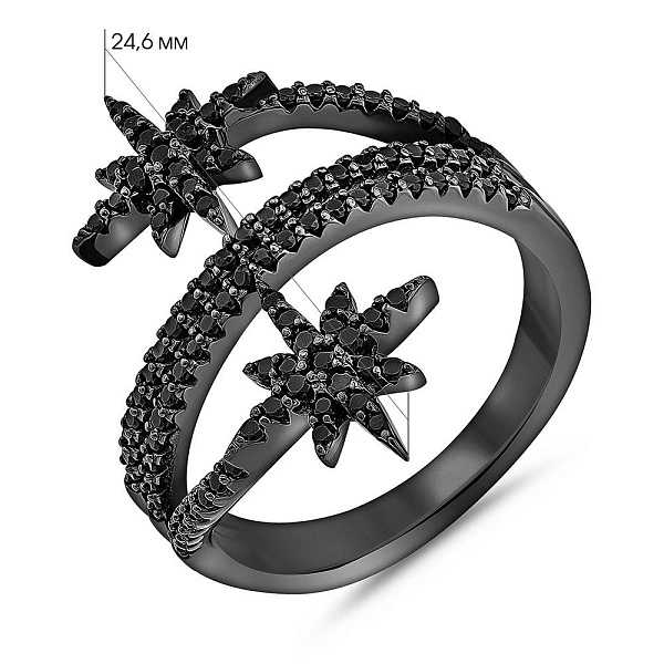 Срібна потрійна каблучка з чорними фіанітами (арт. 7501/8126чч) – зображення 2