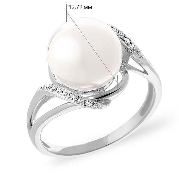 Кольцо из белого золота с жемчугом и бриллиантами (арт. К011190б) – изображение 2