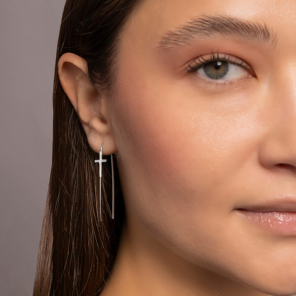 Срібні сережки Хрестики без каменів (арт. 7502/4921) – зображення 4