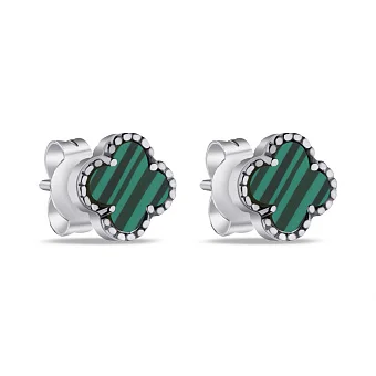 Срібні сережки Конюшина з малахітом (арт. 7518/5645/7млх)
