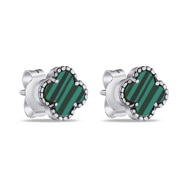 Срібні сережки Конюшина з малахітом (арт. 7518/5645/7млх) – зображення 1