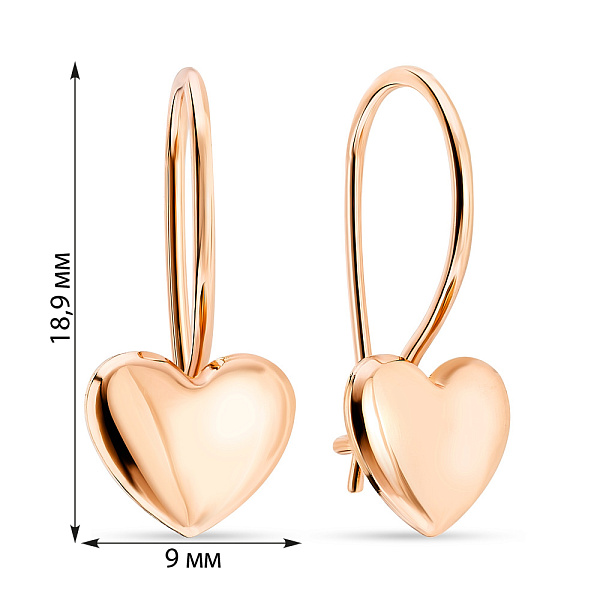 Сережки «Сердечки» из красного золота (арт. 106552) – изображение 2