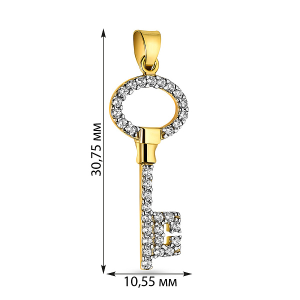 Кулон з жовтого золота Ключик з білими фіанітами (арт. 421810ж) – зображення 2