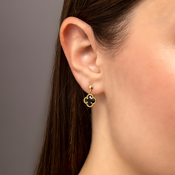Сережки з жовтого золота з чорними фіанітами (арт. 1091793жч) – зображення 2