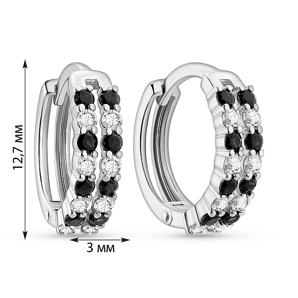 Серьги из белого золота с черными и белыми бриллиантами (арт. С011883040бч) – изображение 2