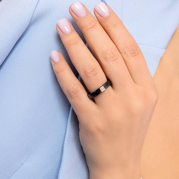 Каблучка з кераміки і золота з діамантом (арт. К011767кча) – зображення 3