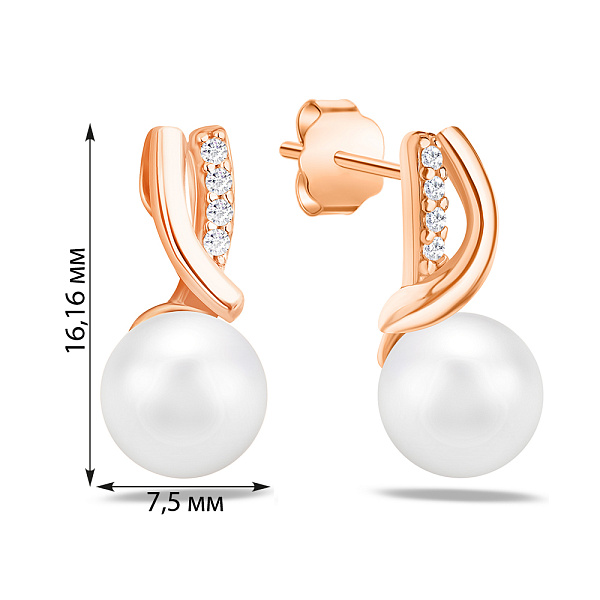 Золотые серьги с жемчугом и фианитами (арт. 106809прлб) – изображение 2