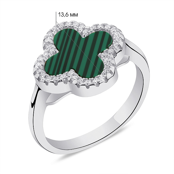 Кольцо из серебра с малахитом и фианитами (арт. 7501/6437/15млх) – изображение 2