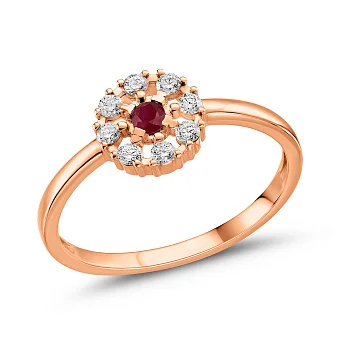 Каблучка з червоного золота з рубіном і діамантами (арт. К011691р)