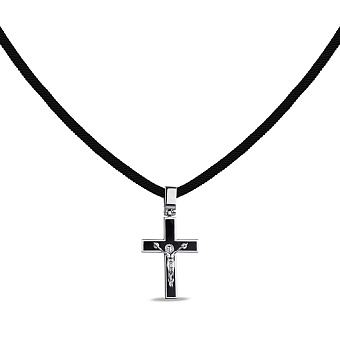 Фото Колье на шнурке с серебряным крестиком (арт. 7307/7-3023.0.4)