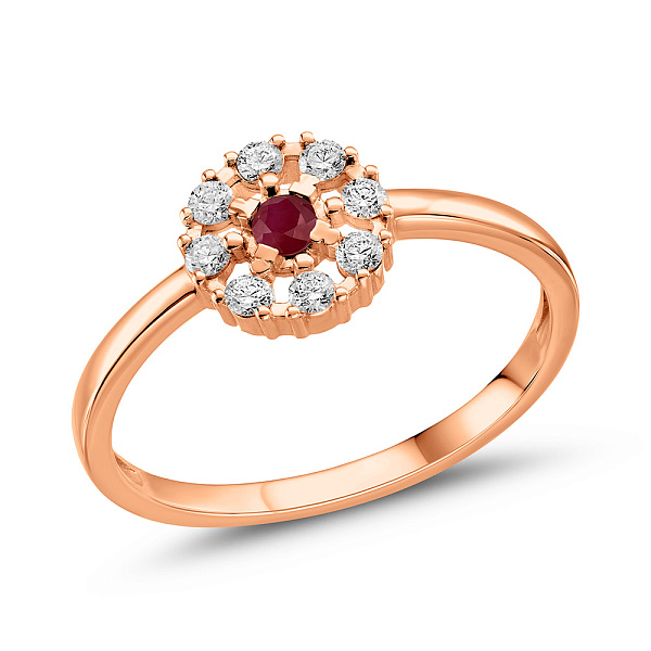 Каблучка з червоного золота з рубіном і діамантами (арт. К011691р) – зображення 1