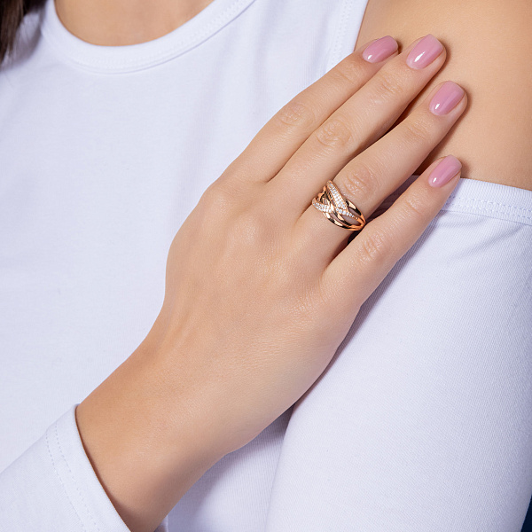 Широка золота каблучка з фіанітами (арт. 1104595101) – зображення 2