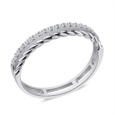 Двойное кольцо серебряное с дорожкой из фианитов  (арт. 7501/5914)