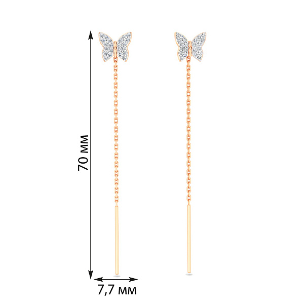 Золотые сережки-протяжки Бабочки с фианитами (арт. 110040) – изображение 6