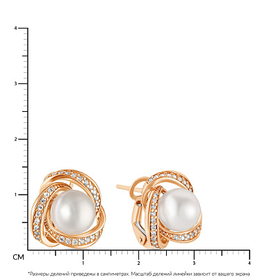 Золоті сережки з перлами та фіанітами (арт. 107571прлб)