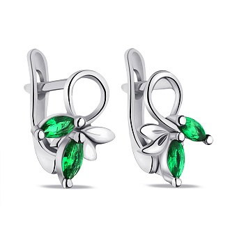 Серебряные серьги с зелеными фианитами (арт. 7502/С2ФИ/006)