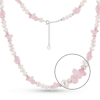 Фото Серебряное колье с жемчугом и с кварцем (арт. 7507/2184898жбПкр)