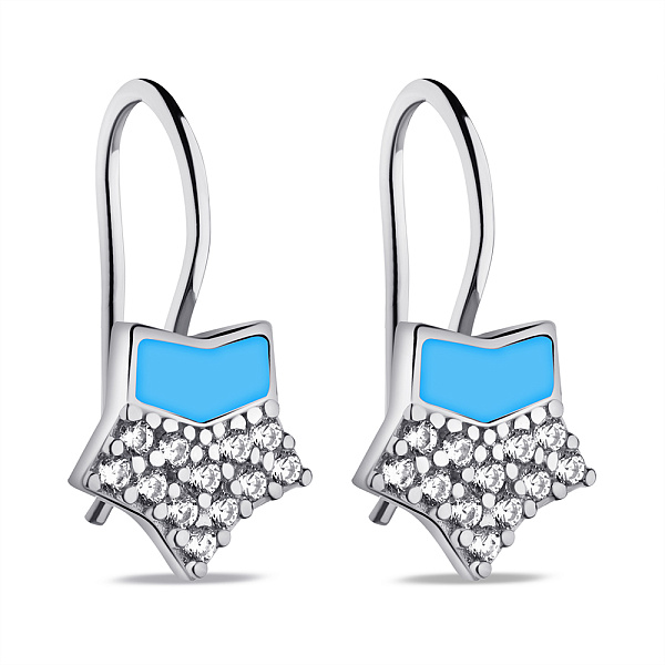Серебряные детские серьги Звездочки с эмалью и фианитами (арт. 7502/9758ег) – изображение 1