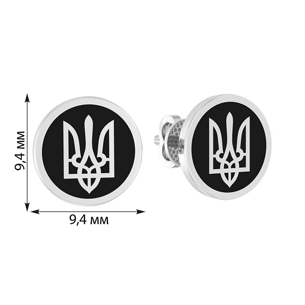 Серьги-пусеты из белого золота Герб Украины-Трезубец с эмалью (арт. 111203беч) – изображение 3