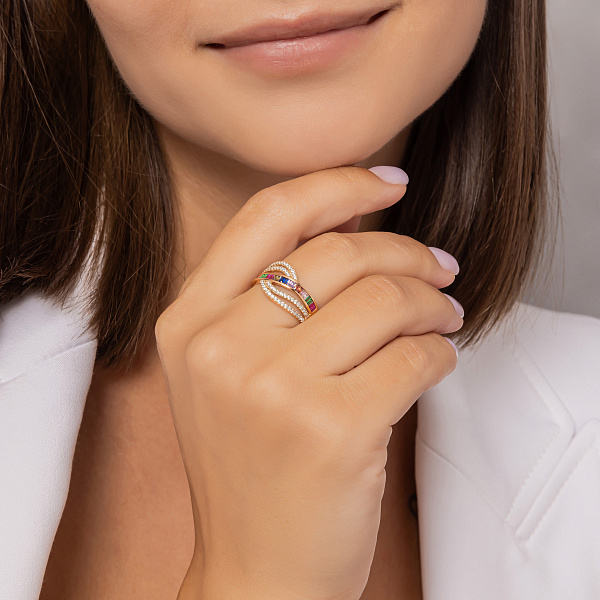 Каблучка з червоного золота з фіанітами (арт. 156423цв) – зображення 3