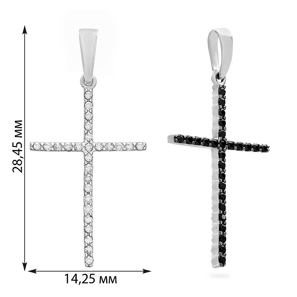 Хрестик двосторонній з білого золота з фіанітами (арт. 440419бч) – зображення 2