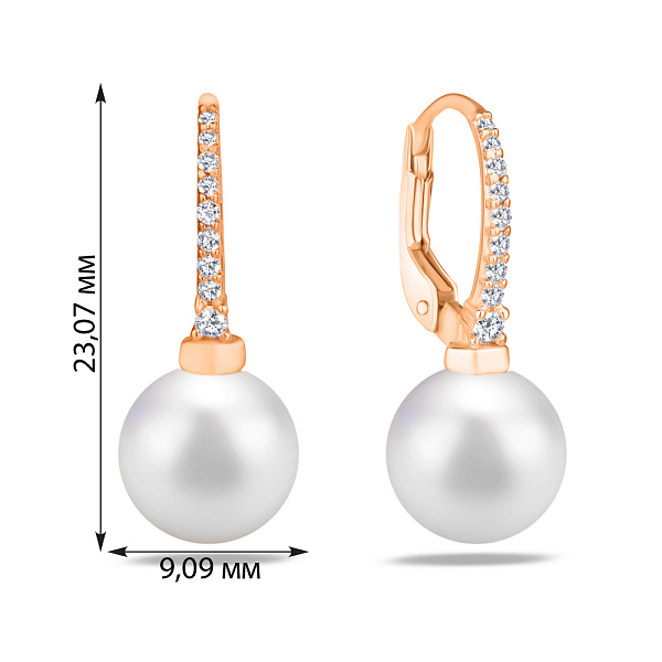 Золотые серьги с жемчугом и фианитами (арт. 104882прлб) – изображение 3