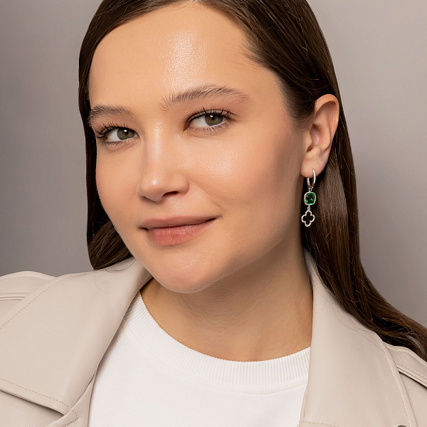 Сережки-подвески из белого золота с кварцем (арт. 106464бПкз) – изображение 3