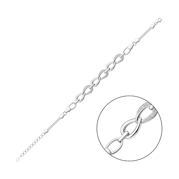 Широкий серебряный браслет с фианитами (арт. 7509/3998) – изображение 1