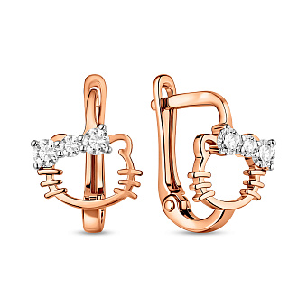 Фото Детские серьги Котята из красного золота (арт. 110918)