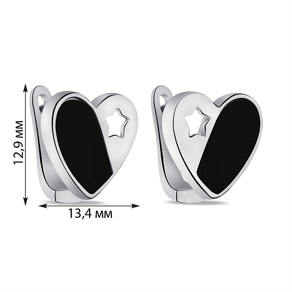 Серебряные серьги Сердечки с ониксом (арт. 7502/9643о) – изображение 2