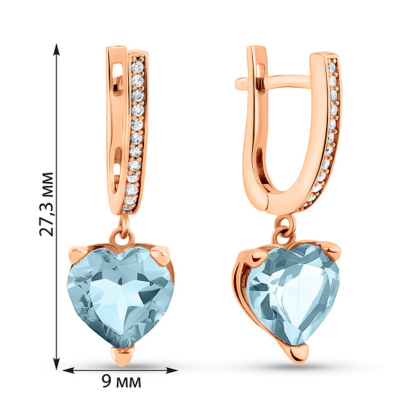 Золотые серьги-подвески с топазом и фианитами (арт. 104113Пг) – изображение 2