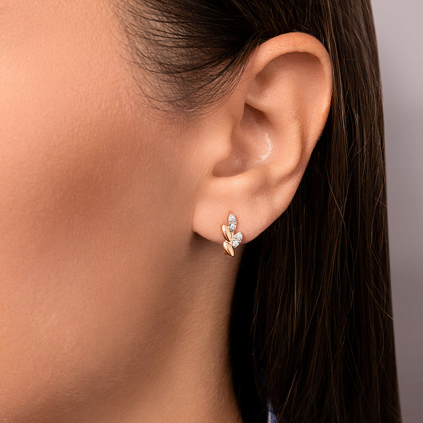 Золотые серьги с фианитами (арт. 1101088) – изображение 2