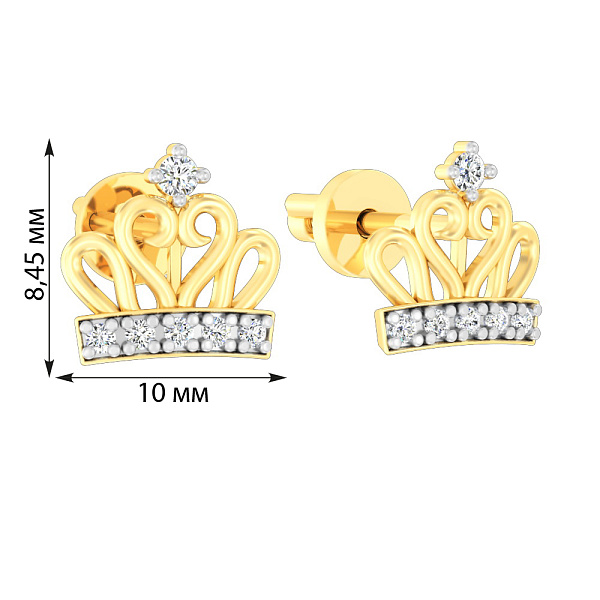 Серьги Корона из желтого золота с фианитами (арт. 110589ж) – изображение 2