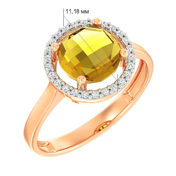 Кольцо из красного золота с цитрином и фианитами (арт. 141158Пц) – изображение 2