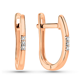 Золоті сережки в червоному кольорі металу з діамантами (арт. С011198)