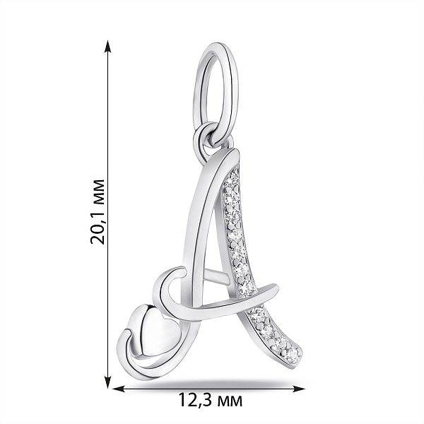 Срібний підвіс "Літера А" з фіанітами (арт. 7503/П2Ф/3011) – зображення 2
