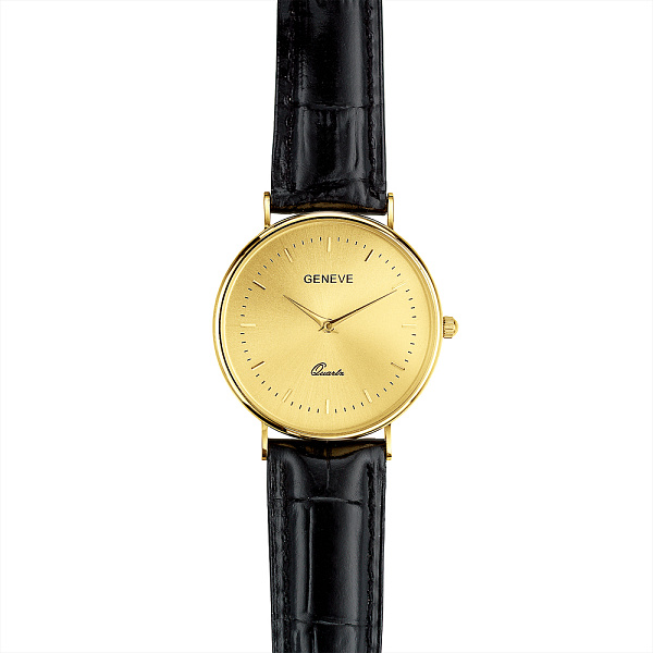 Золотые часы с кожаным ремешком (арт. 260294жжч) – изображение 1