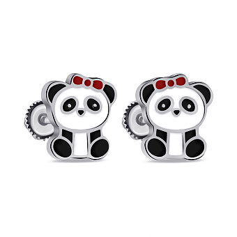 Фото Срібні дитячі сережки Панда з емаллю (арт. 7518/7101е)