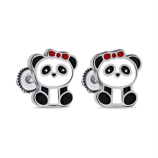Серебряные детские серьги Панда с эмалью (арт. 7518/7101е) – изображение 1