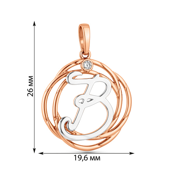Золотой подвес "Буква В" с одним фианитом (арт. 440699) – изображение 2
