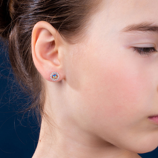 Золотые серьги-пусеты с голубым и желтым фианитами (арт. 111241гж) – изображение 3