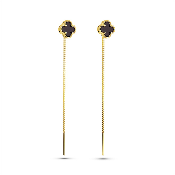 Срібні сережки-протяжки  з оніксом (арт. 7502/10058/8жо) – зображення 1