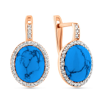 Золотые сережки с бирюзой и фианитами (арт. 110427ПюСГ)