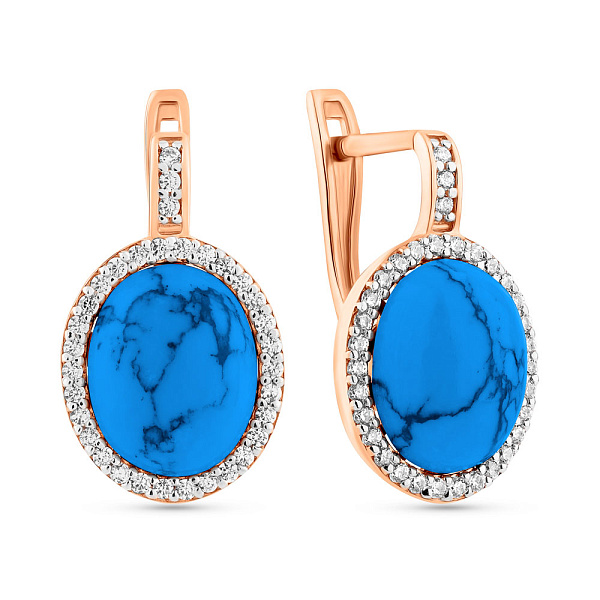 Золоті сережки з бірюзою та фіанітами (арт. 110427ПюСГ) – зображення 1