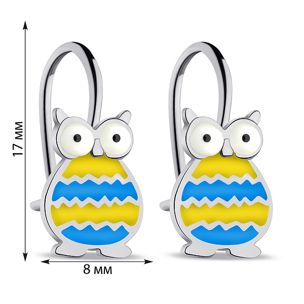 Серебряные детские серьги Совы с эмалью (арт. 7502/9112е) – изображение 2