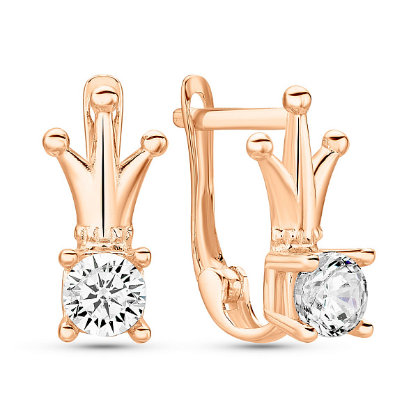 Дитячі золоті сережки Корона з фіанітами (арт. 1091248) – зображення 1