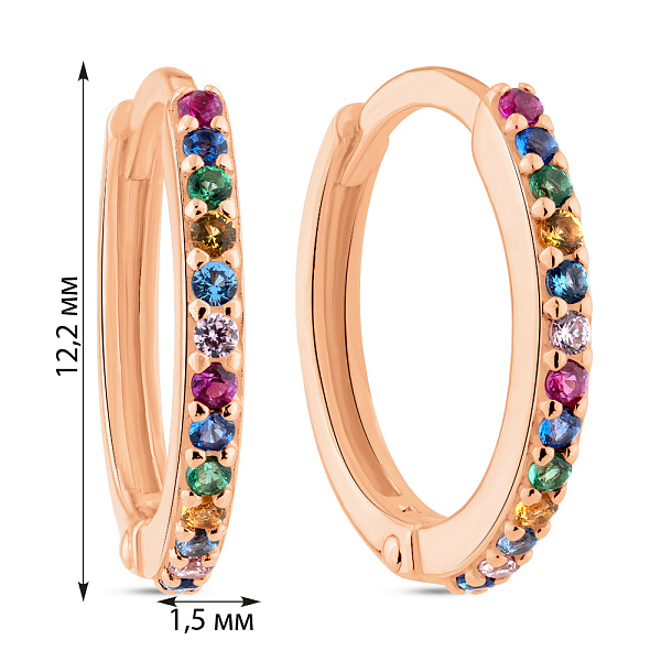 Золоті сережки-кільця з кольоровими фіанітами (арт. 111348цв) – зображення 5