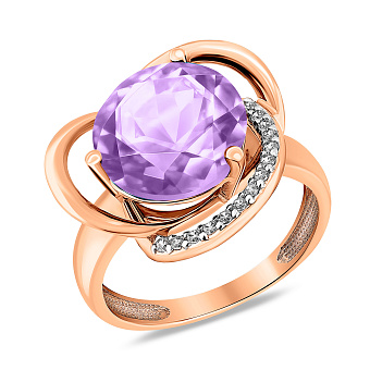 Фото Каблучка з червоного золота з аметистом і фіанітами (арт. 140697Па)