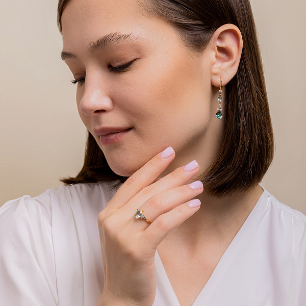 Кольцо из красного золота с кварцем и фианитами (арт. 141119Псзф) – изображение 3