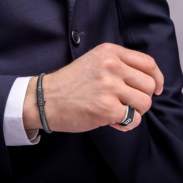 Серебряная печатка с черной эмалью (арт. 7506/6700еч) – изображение 4